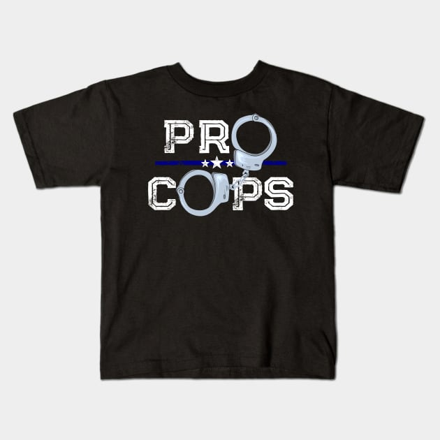 Pro Cops Blue Line Handcuffs Police Kids T-Shirt by shirtontour